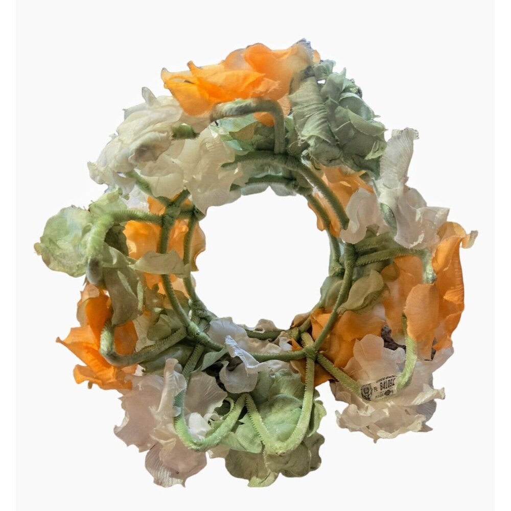 VINTAGE UNION MADE SPRINGTIME FLORAL PILLBOX HAT PEACH GREEN WHITE OPEN TOP VTG - Picture 5 of 5